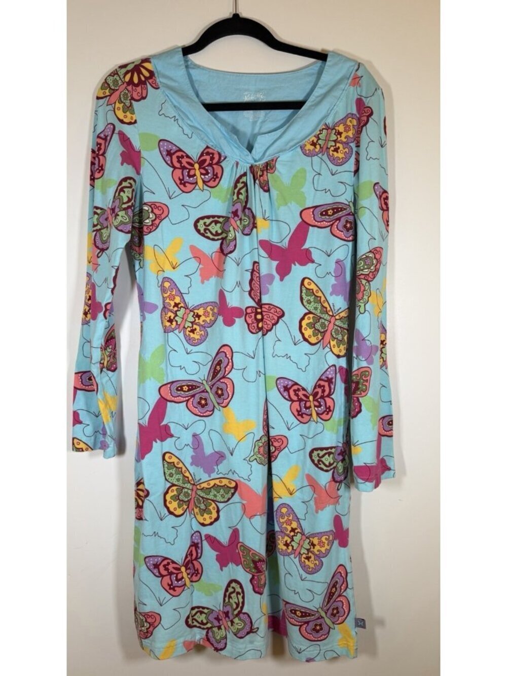 Nick & Nora blue all-over butterfly cotton nightgown comfy colorful M
